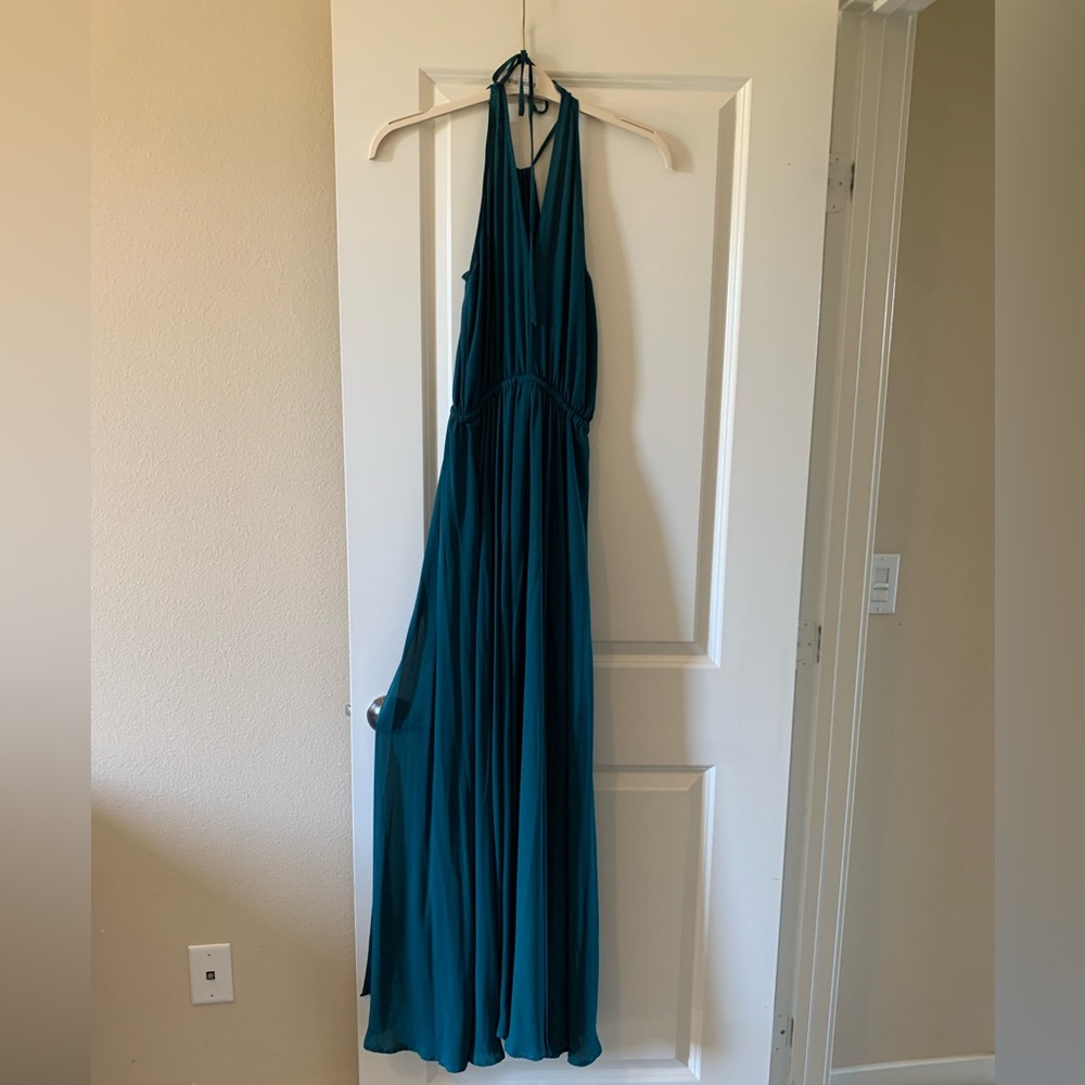 Pink blush forest green tierd off the should dress - Picture 3 of 6